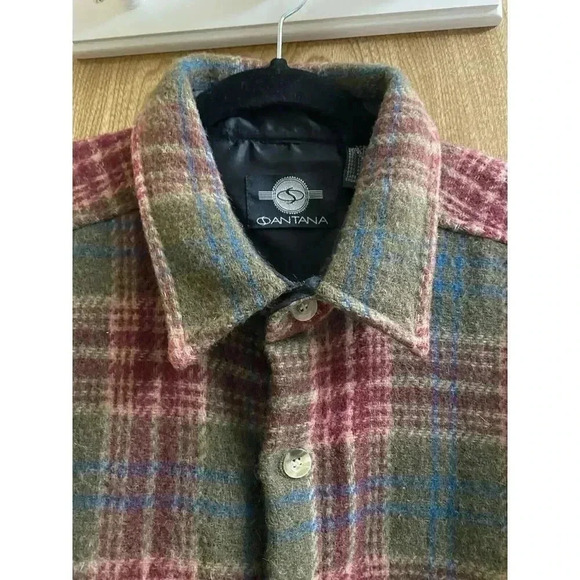 Vintage Oantana Olive Maroon Plaid Wool Blend Shacket Button-up Jacket Size L - Picture 3 of 11